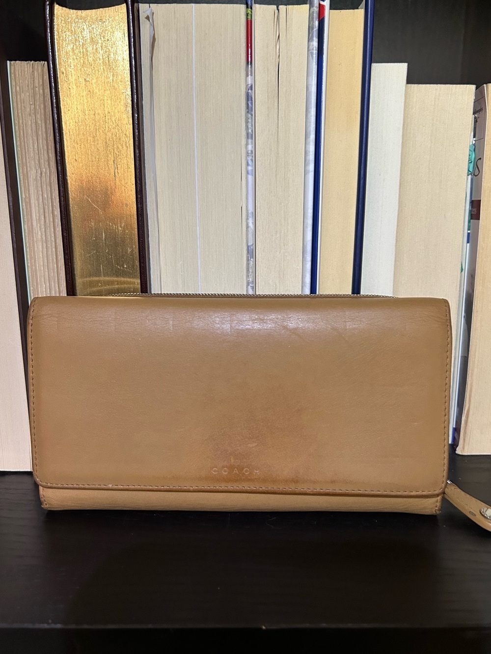 Coach Tan Leather Zip-Around Trifold Long Wallet
